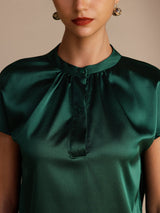 [Vert Foncé] SilkSilky-FR Short Sleeve Blouse 004