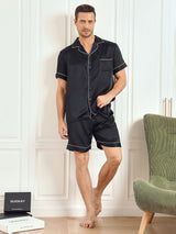 [Noir] SilkSilky-FR Manches courtes Col Cranté Homme Pyjamas 005