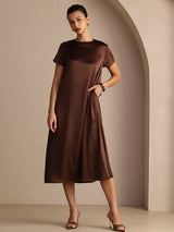 [Chocolat Noir] SilkSilky-FR Short Sleeve Round Neck Robes 001