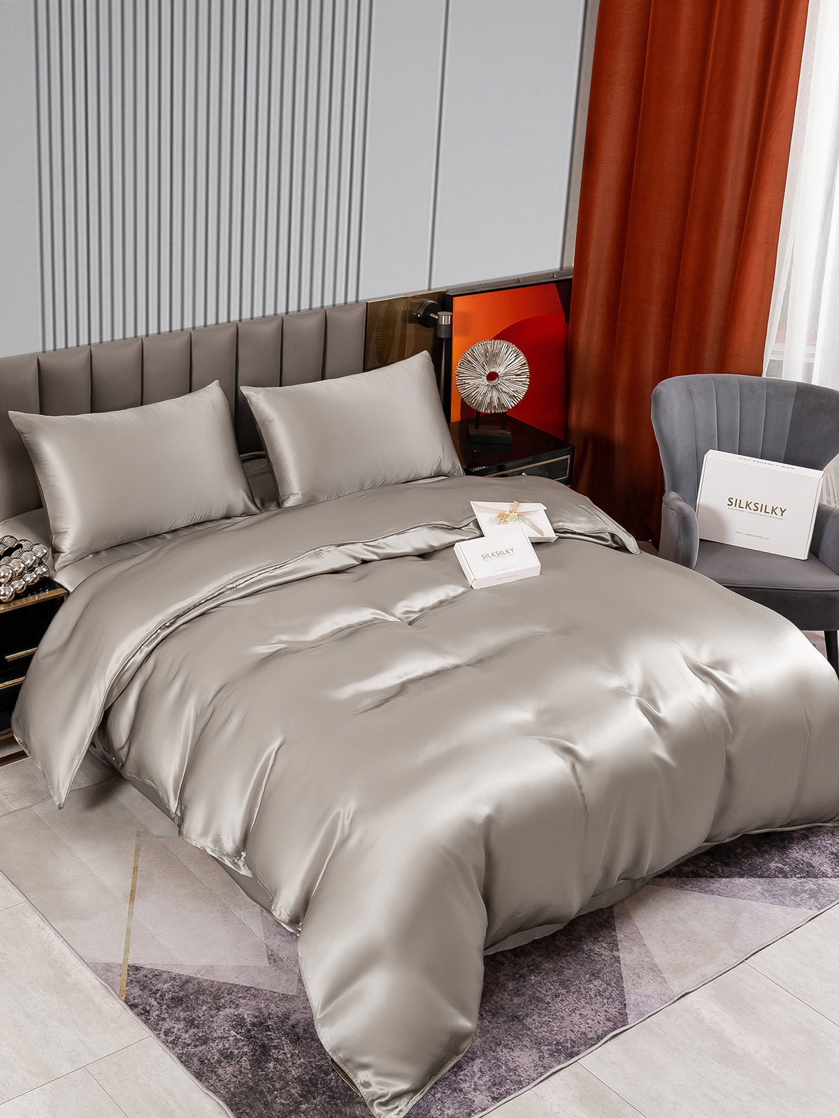 SilkSilky FR 22Momme Pure Soie Bedding Set Gris 002