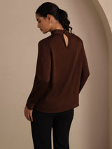[Tan] SilkSilky-FR Long Sleeve Stand Collar Blouse 002