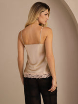 [Champagne] SilkSilky-FR Spaghetti Strap V Neck Top À Fines Brides 002