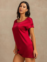 [Rouge Vineux] SilkSilky-FR 19Momme Manches courtes Col Rond Chemises de nuit 007