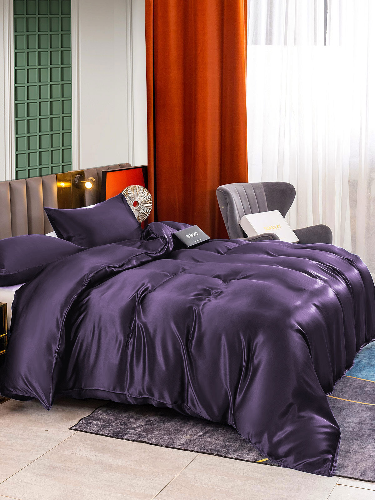 SilkSilky FR 25Momme Pure Soie Bedding Set VioletFoncé 003