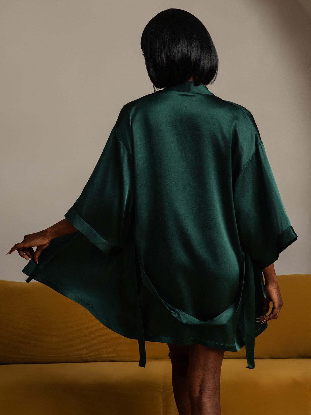 [Vert Foncé] SilkSilky-FR Pure Soie Womens Robe 002