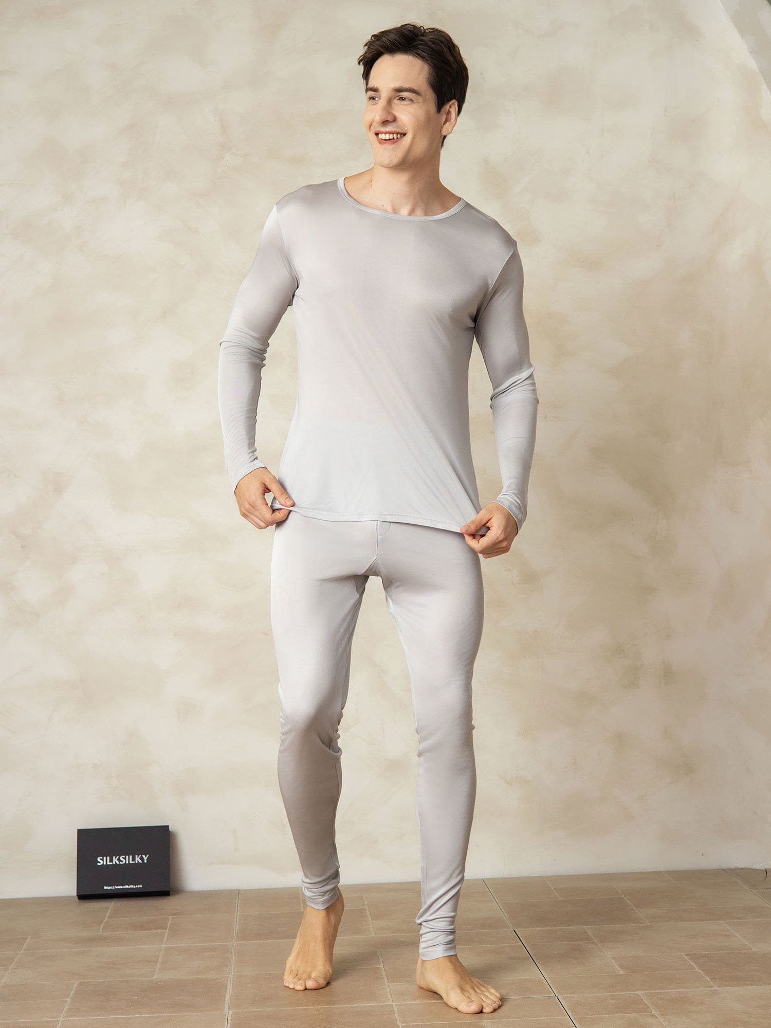 [Argent] SilkSilky-FR Soie Mens Pajamas 003