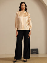 [Champagne] SilkSilky-FR 19Momme Long Sleeve Round Neck Blouse 006