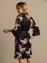 [Noir] SilkSilky-FR 3/4 Sleeve Femme Peignoir 002