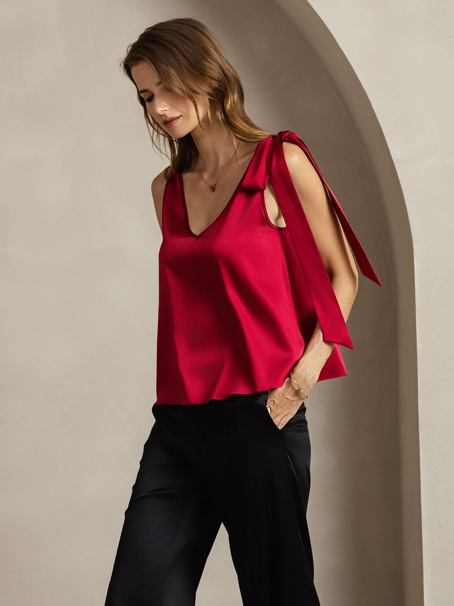[Rouge Vineux] SilkSilky-FR 19Momme Soie Womens T-Shirt 005