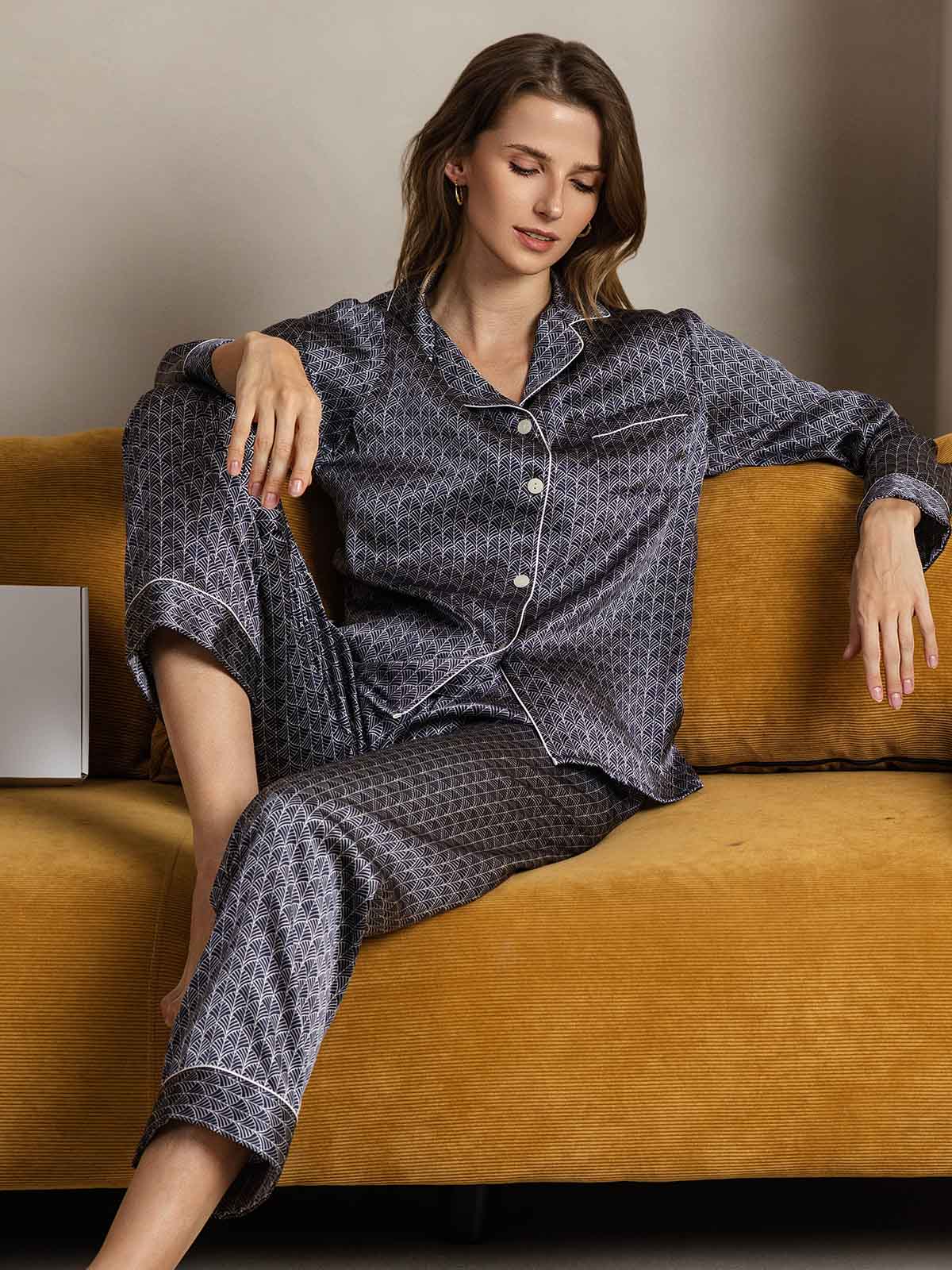 [Ginkgo Marine] SilkSilky-FR Pure Soie Womens Pajamas 005