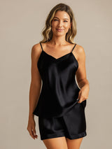 [Noir] SilkSilky-FR Sleeveless V Neck Ensemble Camisole 001