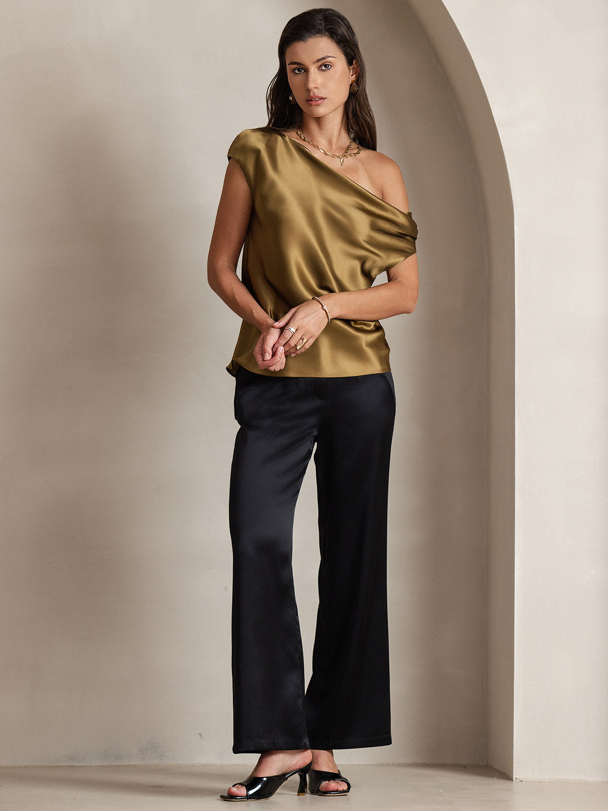 [Brun] SilkSilky-FR 19Momme Soie Womens T-Shirt 007