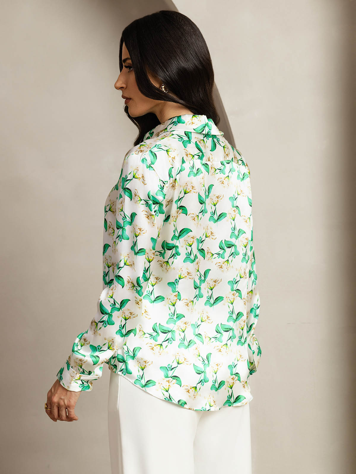 [Floral Vert] SilkSilky-FR Soie Col Chemise Femme Chemise 002