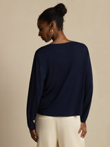 [Bleu Foncé] SilkSilky-FR Long Sleeve Cardigan Femme 002