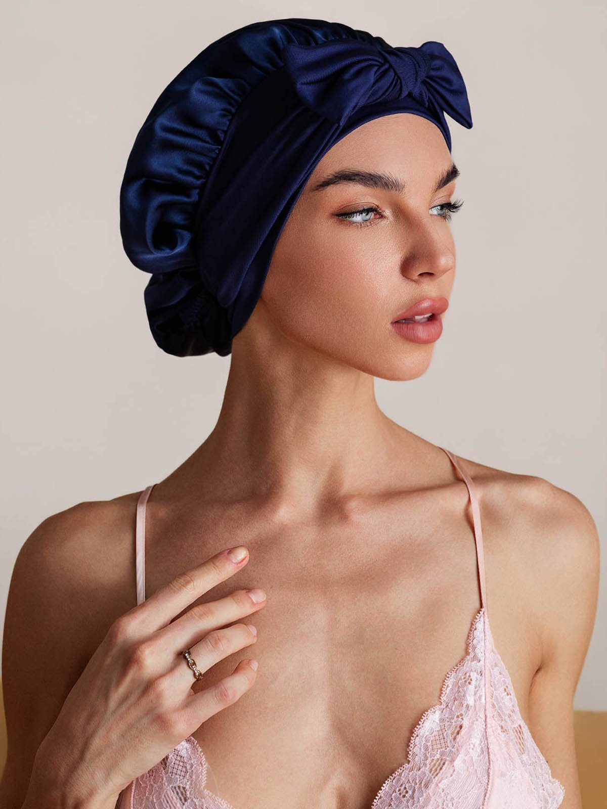 SilkSilky-FR Soie Sleep Cap BleuFoncé 003