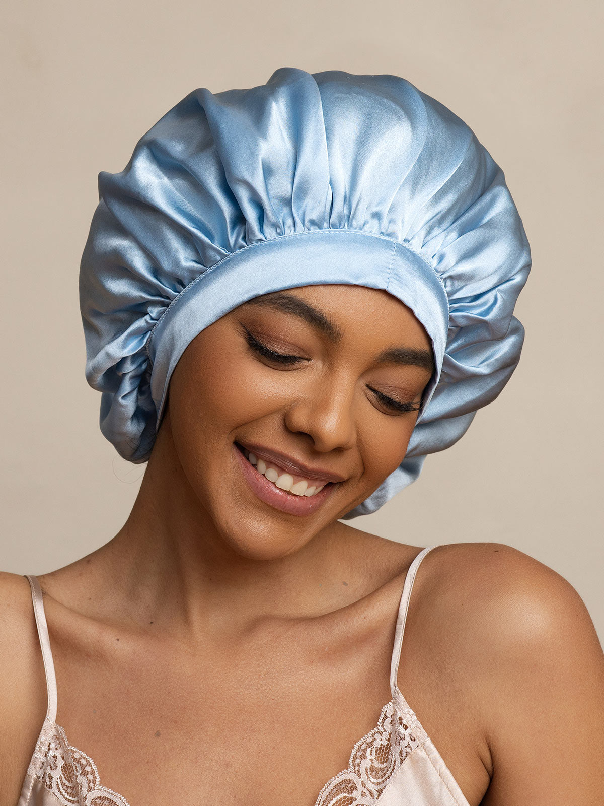 [Bleu Clair] SilkSilky-FR Pure Soie Sleep Cap 004