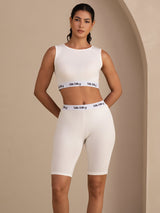[Blanc] SilkSilky-FR Sleeveless Crew Neck Top À Fines Brides 003