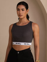 [Gris] SilkSilky-FR Sleeveless Crew Neck Top À Fines Brides 001