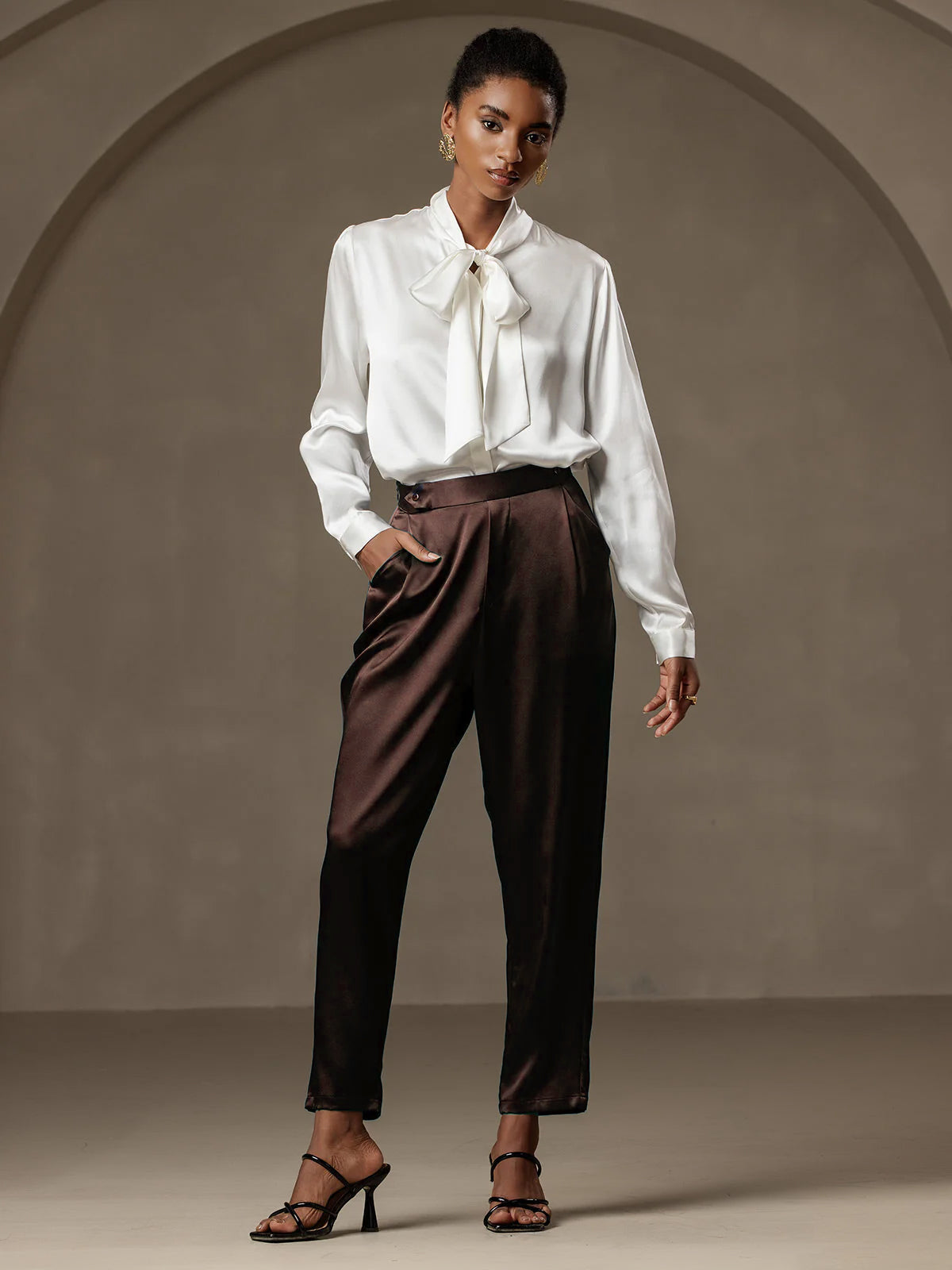 [Chocolat Noir] SilkSilky-FR 19Momme Soie Womens Pants 001