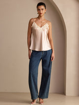 [Rose] SilkSilky-FR Sleeveless V Neck Top À Fines Brides 006
