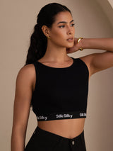 [Noir] SilkSilky-FR Sleeveless Crew Neck Top À Fines Brides 004