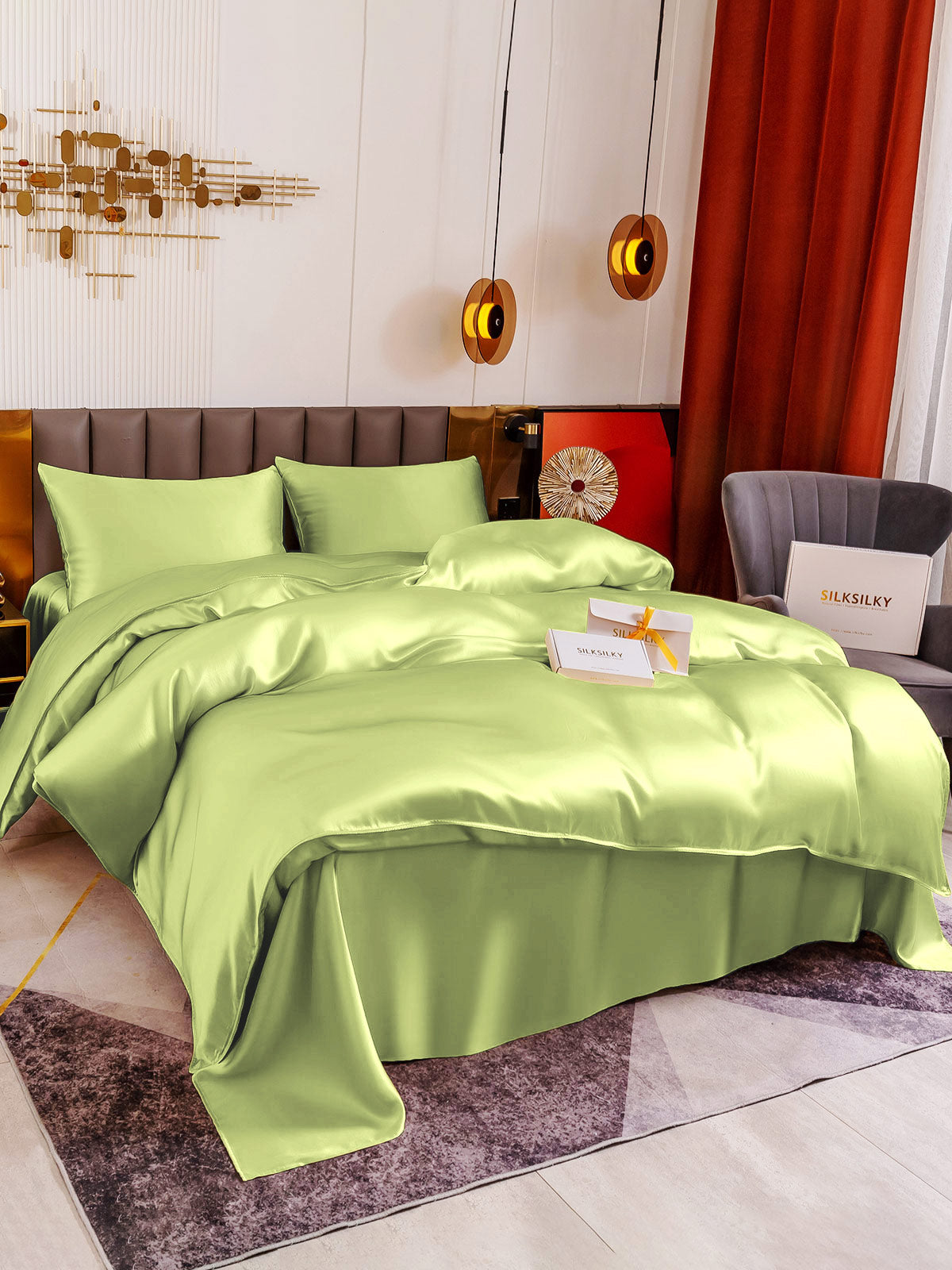 SilkSilky FR 19Momme Pure Soie Bedding Set VertMenthe 003