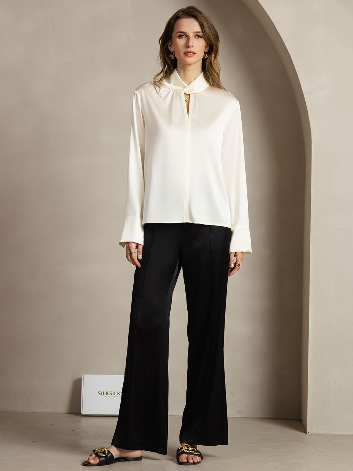 [Ivory] SilkSilky-FR 19Momme Soie Womens Shirt 010