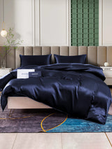 [Bleu Foncé] SilkSilky-FR 25Momme Parure de Lit Soie 001