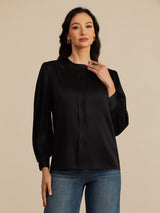 [Noir] SilkSilky-FR 19Momme Long Sleeve Round Neck Blouse 004