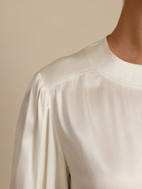 [Blanc] SilkSilky-FR 19Momme Long Sleeve Round Neck Blouse 004