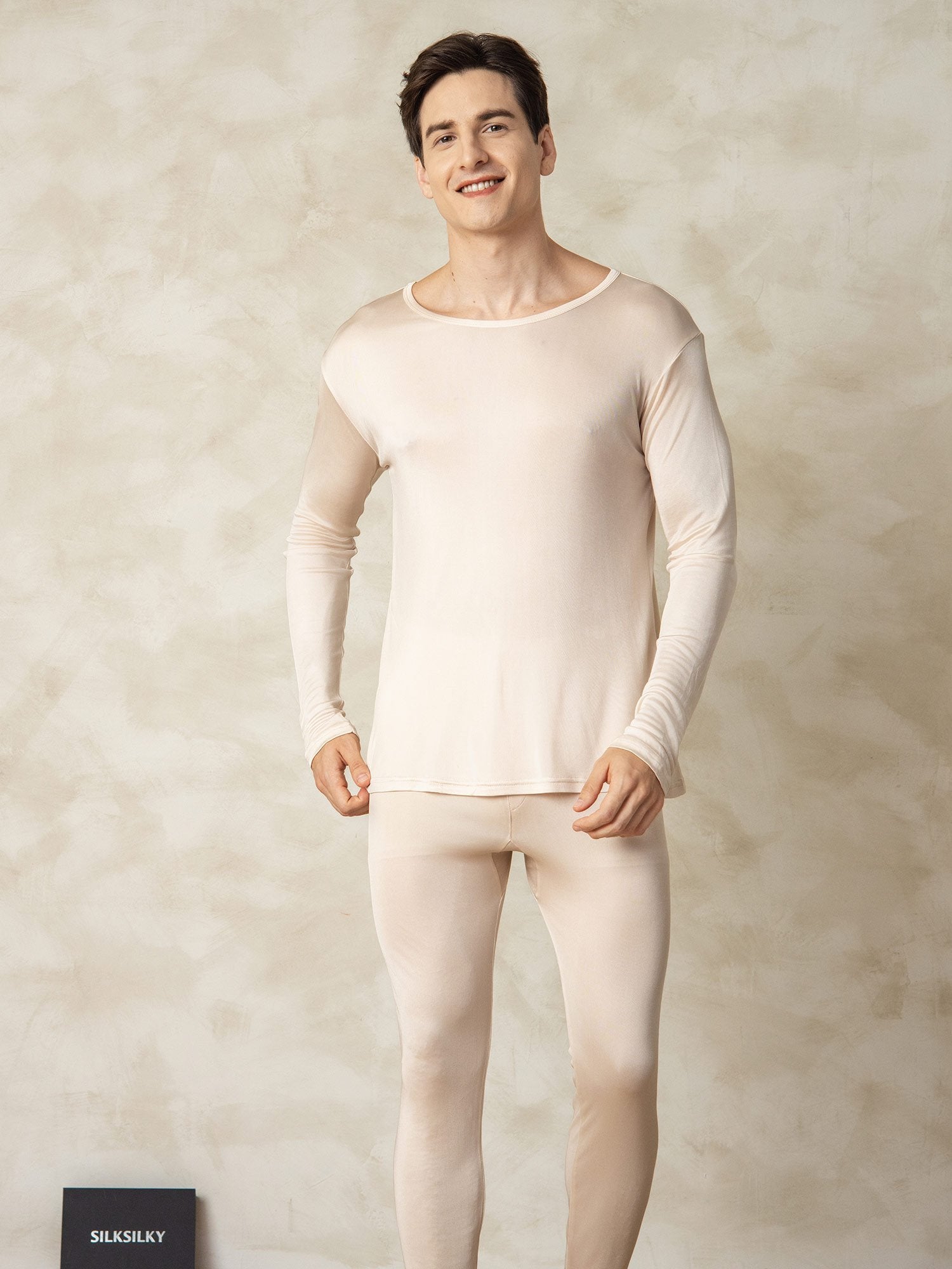 [Tan] SilkSilky-FR Soie Mens Pajamas 004