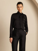 [Noir] SilkSilky-FR 19Momme Manches longues À Nouer Blouse 005