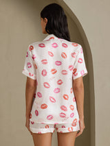 [Rouge À Lèvres Blanc] SilkSilky-FR Short Sleeve Notch Collar Femme Pyjamas 002
