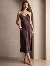 [Café] SilkSilky-FR Sleeveless V Neck Robes 003