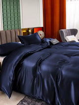 [Bleu Foncé] SilkSilky-FR 25Momme Parure de Lit Soie 005