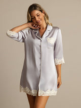 [Lavande] SilkSilky-FR Soie Col Chemise Chemise pour dormir 003