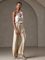 [Beige] SilkSilky-FR Spaghetti Strap V Neck Top À Fines Brides 006