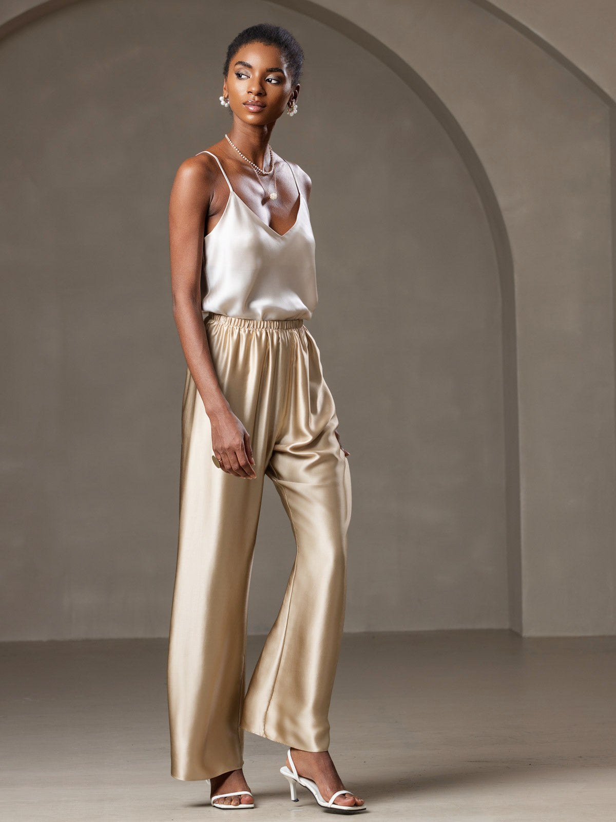 [Beige] SilkSilky-FR Pure Soie Sans manches Camisoles 006