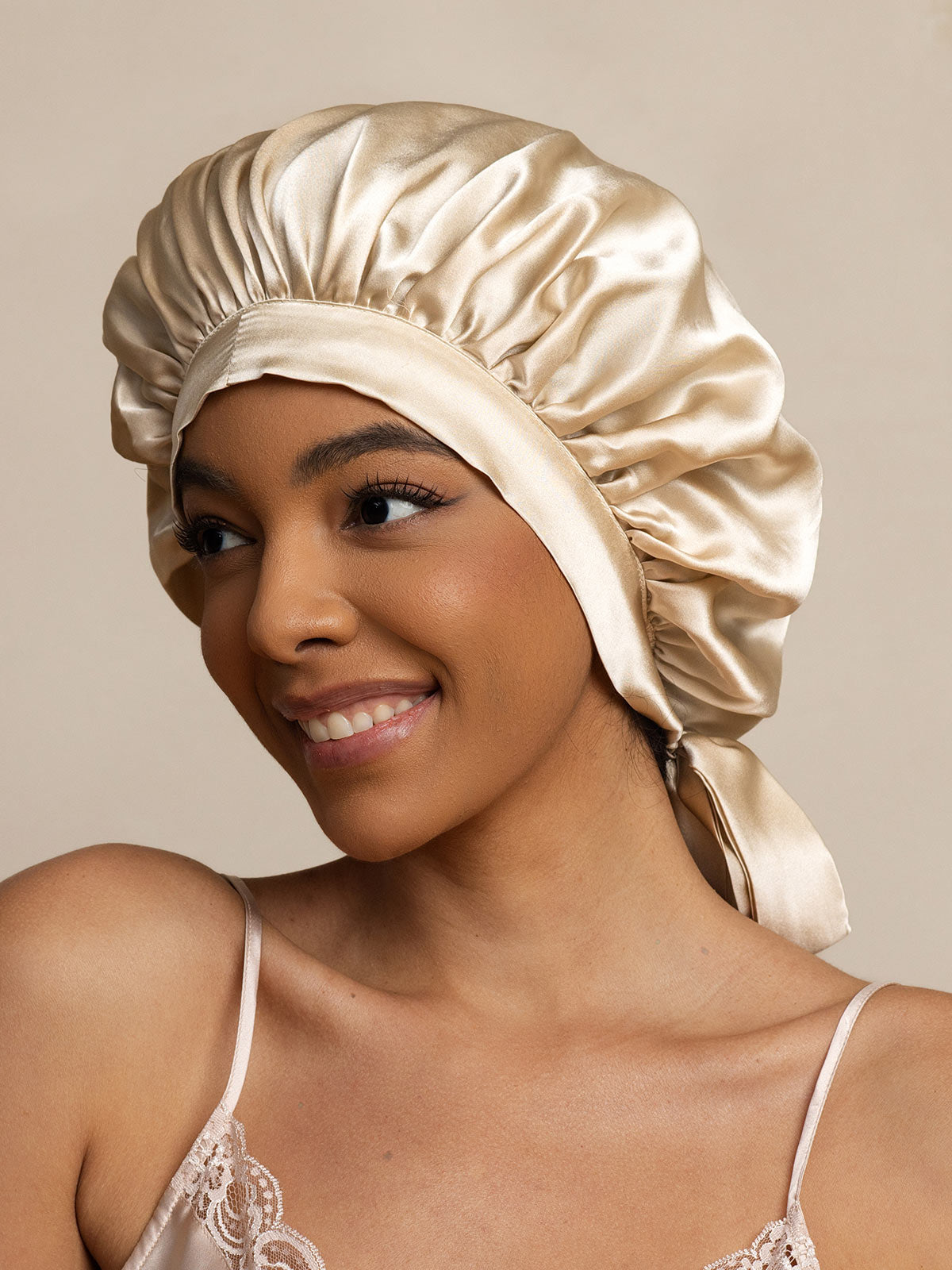 [Beige] SilkSilky-FR Pure Soie Sleep Cap 002