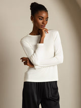 [Blanc] SilkSilky-FR Long Sleeve Crew Neck Femme T-Shirt 006