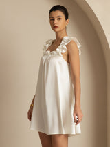 [Blanc] SilkSilky-FR 19Momme Soie Sans manches Col Carré Robes 004