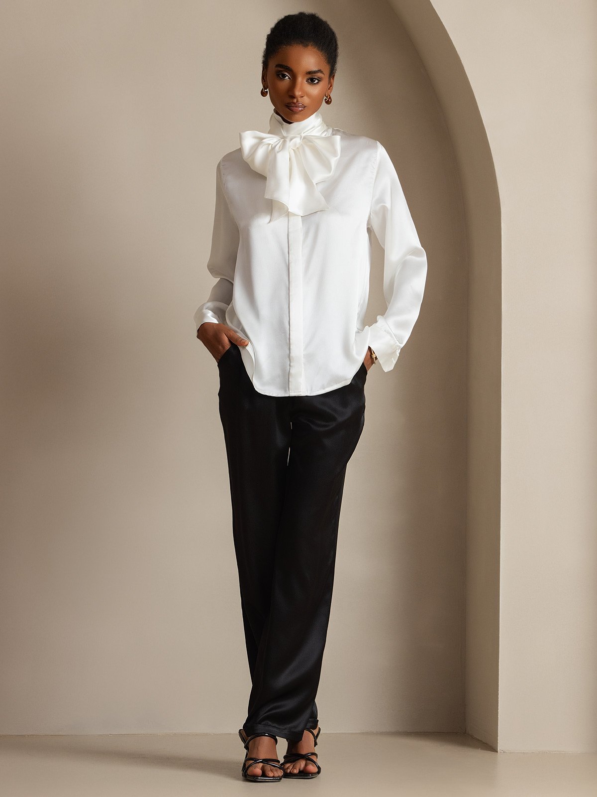 [Blanc] SilkSilky-FR 19Momme Soie Womens Shirt 007