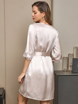 [Beige] SilkSilky-FR Half Sleeve V Neck Peignoir&Robe de Chambre 002