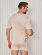 [Beige] SilkSilky-FR Manches courtes Col Ras Du Cou Homme T-Shirt 002