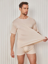 [Beige] SilkSilky-FR Manches courtes Col Ras Du Cou Homme T-Shirt 003