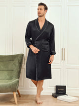 [Noir] SilkSilky-FR 19Momme Pure Soie Manches longues Mens Robe 003