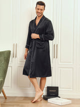 [Noir] SilkSilky-FR 19Momme Pure Soie Manches longues Mens Robe 004