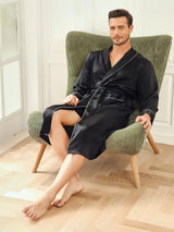 [Noir] SilkSilky-FR 19Momme Pure Soie Manches longues Mens Robe 006