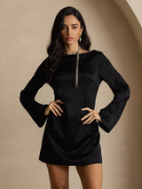 [Noir] SilkSilky-FR 19Momme Manches longues Col Bateau Robes 001