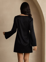 [Noir] SilkSilky-FR Long Sleeve Boat Neck Robes 002